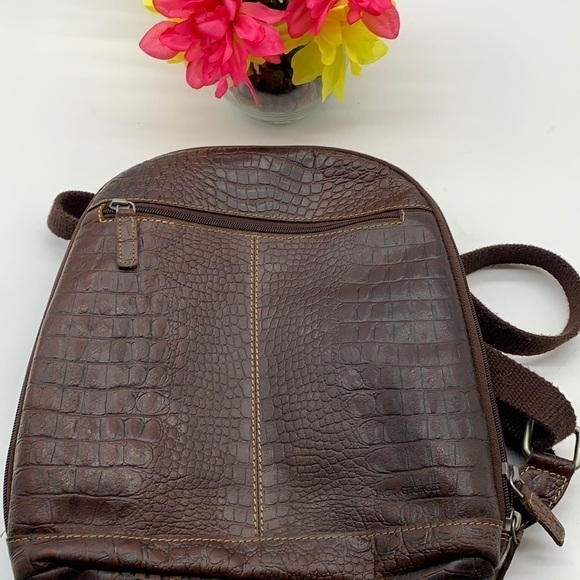 Jack Georges Brown Leather Aligator Embossed Backpack. BRN1589B main image 3